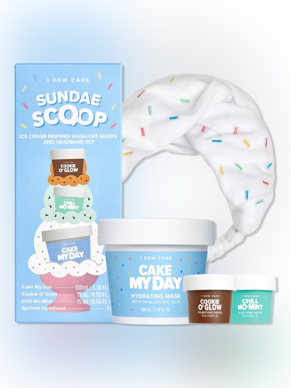 I Dew Care Sundae Scoop Ice Cream-Inspired Wash-Off Masks & Headband Set